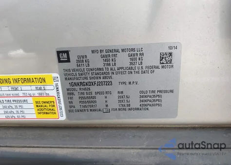 2015 Chevrolet Traverse 1Lt from USA, damaged, VIN 1GNKRGKDXFJ207223